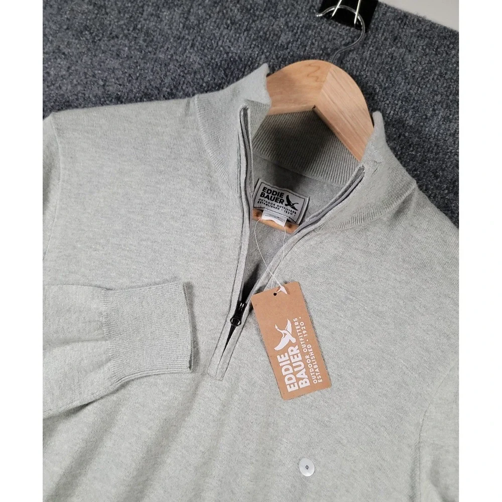 Eddie Bauer 1/4 Zip Pullover Sweater Mens Small Gray Merino Wool Blend NWT $70